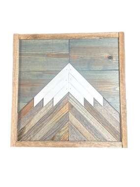 Dusty Square Designs Rustic Reclaimed Mountain Wood Wall Art with Gray Sky
